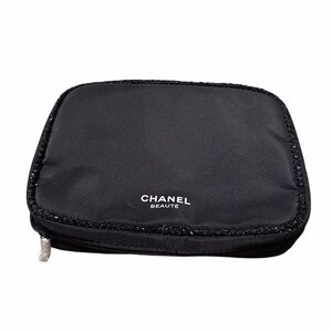 CHANEL Black Logo Zip Makeup Pouch with Trim